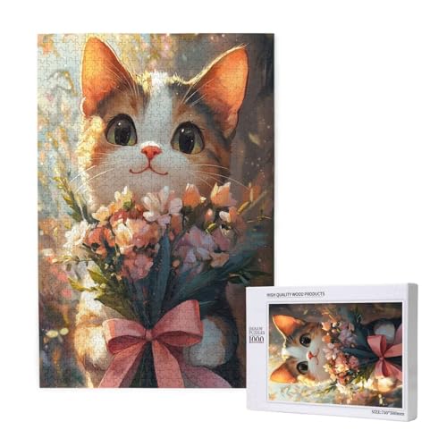 Puzzle Blume Puzzle 2000 Teile Katze Holzpuzzle Erwachsene mit Schachtel und Poster, Schwieriges - Unterhaltsames - Herausforderndes Spiel - Geeignet für Anfänger, Geschenke für Männer/Frauen 2T-1972 von Tamalsj