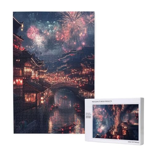 Puzzle Feuerwerk Puzzle 300 Teile Brücke Holzpuzzle Erwachsene mit Schachtel und Poster, Schwieriges - Unterhaltsames - Herausforderndes - Geeignet für Anfänger, Geschenke für Männer/Frauen 2T-1400 von Tamalsj