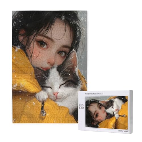 Puzzle Frau Puzzle 300 Teile Katze Holzpuzzle Erwachsene mit Schachtel und Poster, Schwieriges - Unterhaltsames - Herausforderndes Spiel - Geeignet für Anfänger, Geschenke für Männer/Frauen 2T-1964 von Tamalsj