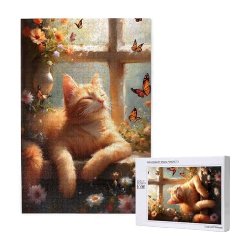 Puzzle Katze Puzzle 300 Teile Schmetterling Holzpuzzle Erwachsene mit Schachtel und Poster, Schwieriges - Unterhaltsames - Herausforderndes - Geeignet für Anfänger, Geschenke für Männer/Frauen 2T-1654 von Tamalsj