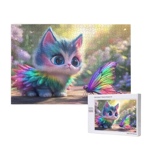 Puzzle Katze Puzzle 300 Teile Schmetterling Holzpuzzle Erwachsene mit Schachtel und Poster, Schwieriges - Unterhaltsames - Herausforderndes - Geeignet für Anfänger, Geschenke für Männer/Frauen 2T-359 von Tamalsj