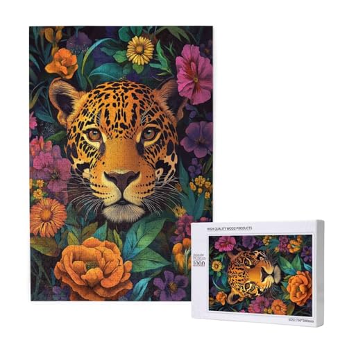 Puzzle Leopard Puzzle 300 Teile Blume Holzpuzzle Erwachsene mit Schachtel und Poster, Schwieriges - Unterhaltsames - Herausforderndes Spiel - Geeignet für Anfänger, Geschenke für Männer/Frauen 2T-1122 von Tamalsj