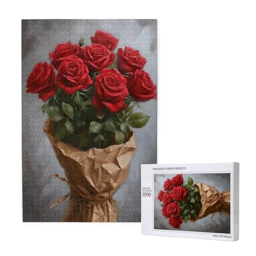 Puzzle Rose Puzzle 2000 Teile Rot Holzpuzzle Erwachsene mit Schachtel und Poster, Schwieriges - Unterhaltsames - Herausforderndes Spiel - Geeignet für Anfänger, Geschenke für Männer/Frauen 2T-1657 von Tamalsj