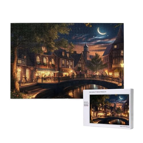 Puzzle Stadt Puzzle 1000 Teile Mond Holzpuzzle Erwachsene mit Schachtel und Poster, Schwieriges - Unterhaltsames - Herausforderndes Spiel - Geeignet für Anfänger, Geschenke für Männer/Frauen 2T-847 von Tamalsj