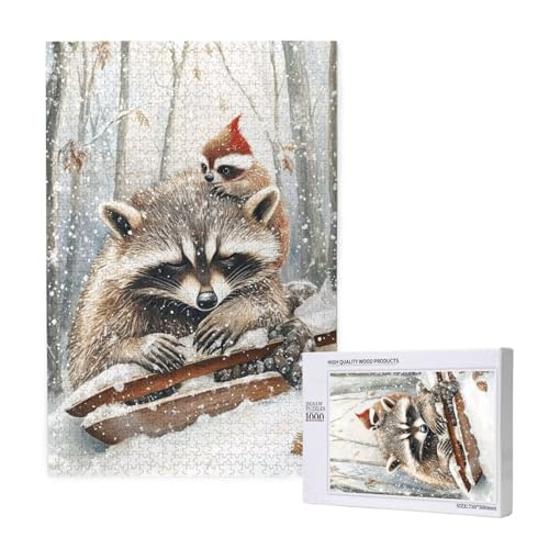 Puzzle Waschbär Puzzle 300 Teile Winter Holzpuzzle Erwachsene mit Schachtel und Poster, Schwieriges - Unterhaltsames - Herausforderndes - Geeignet für Anfänger, Geschenke für Männer/Frauen 2T-1193 von Tamalsj