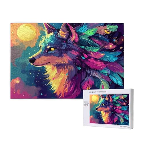 Puzzle Wolf Puzzle 300 Teile Mond Holzpuzzle Erwachsene mit Schachtel und Poster, Schwieriges - Unterhaltsames - Herausforderndes Spiel - Geeignet für Anfänger, Geschenke für Männer/Frauen 2T-964 von Tamalsj