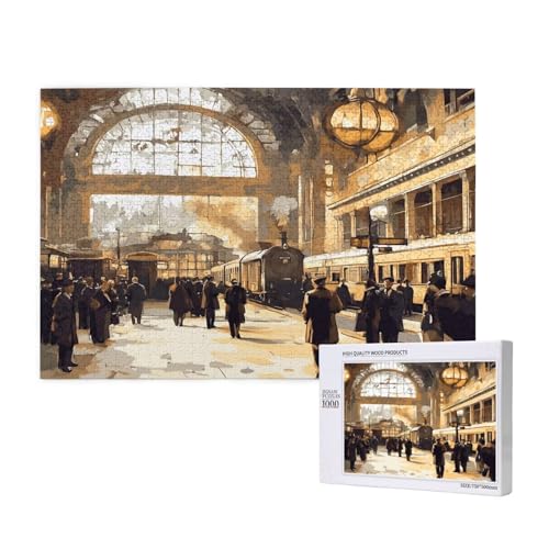 Puzzle Zug Puzzle 2000 Teile Retro Holzpuzzle Erwachsene mit Schachtel und Poster, Schwieriges - Unterhaltsames - Herausforderndes Spiel - Geeignet für Anfänger, Geschenke für Männer/Frauen 2T-585 von Tamalsj