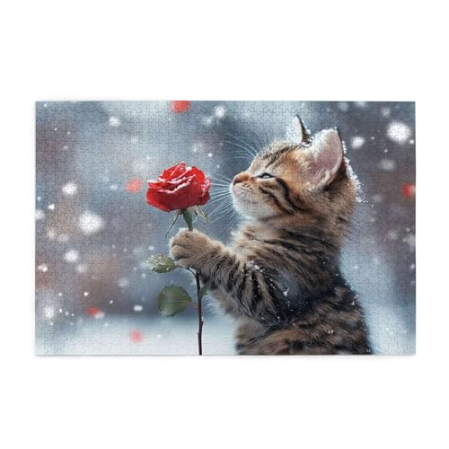 Rose Puzzle 1000 Teile Erwachsene Katze, Puzzles mit Verpackung Box und Poster, Lustig Stress Abbauen Familien Unterhaltungsspiele für Raumdekoration, Kreative Geschenke für Männer/Frauen 1T-480 von Tamalsj