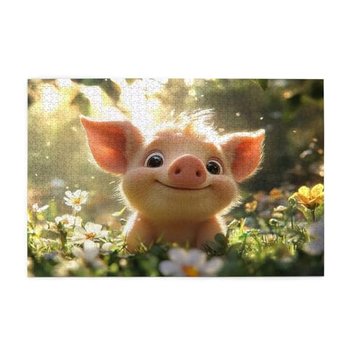 Schwein Puzzle 1000 Teile Erwachsene Blume, Puzzles mit Verpackung Box und Poster, Lustig Stress Abbauen Familien Unterhaltungsspiele für Raumdekoration, Kreative Geschenke für Männer/Frauen 1T-505 von Tamalsj