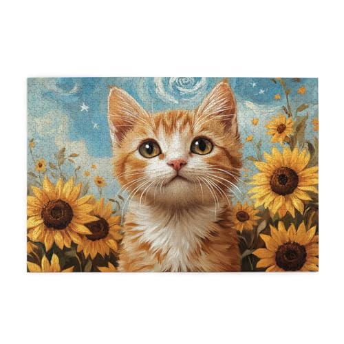 Sonnenblume Puzzle 4000 Teile Erwachsene Katze, Puzzles mit Verpackung Box und Poster, Lustig Stress Abbauen Familien Unterhaltungsspiele, Kreative Geschenke für Männer/Frauen Raumdekoration 1T-1659 von Tamalsj