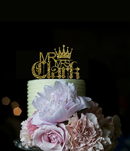 Einzigartige Acryl Glitter Gold Hochzeit Kuchen Topper, benutzerdefinierte personalisierte Krone Hochzeit Party Dekoration Kuchen Toppers von Tamengi
