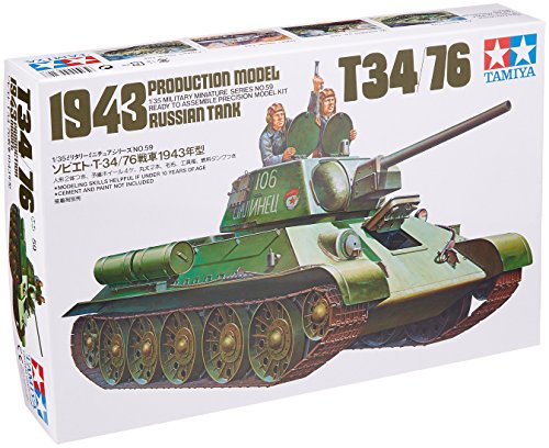 TAMIYA 35059 1:35 Russischer KPz T-34/76 1942/43 (3), Modellbausatz,Plastikbausatz, Bausatz zum Zusammenbauen, detaillierte Nachbildung, grün, Mittel von TAMIYA