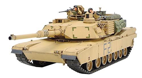 TAMIYA 300035269 300035269-1:35 US Kampfpanzer M1A2 Abrams Iraqi Freedom (2),originalgetreue Nachbildung, Plastik Bausatz, Basteln, Modellbausatz, Zusammenbauen, unlackiert, Beige, Schwarz von Tamiya