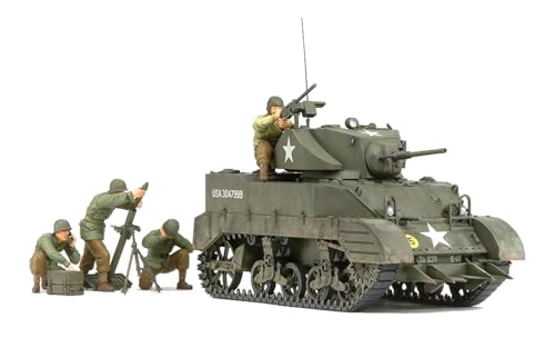 Tamiya 300035313 - 1:35 WWII US M5A1 Leicht Panzer mit Mörser (4), grün, Mehrere Farben von TAMIYA
