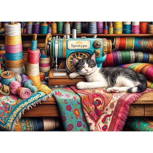 TangComplete - Puzzles 1000 Teile für Erwachsene Puzzles für Erwachsene 1000 Teile Puzzle Herausforderendes Spiel für das Ganze für Frauen, Geschenke für Männer, Thema: Schneiderkatze von TangComplete