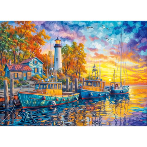 TangComplete - Puzzles 1000 Teile für Erwachsene Puzzles für Erwachsene 1000 Teile Puzzle Herausforderendes Spiel für das Ganze für Frauen, Geschenke für Männer, Thema: Sunrise Harbor von TangComplete