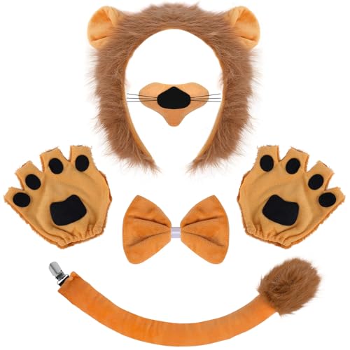 6-teiliges Löwen-Kostüm-Zubehör-Set, Tierohren, Stirnband, Tier-Kostüm-Set, Löwenohren, Plüsch-Stirnband, Schwanz, Nase, Fliege und Handschuhe, Kostüm-Set für Erwachsene, Kinder, Halloween, Geburtstag 6-teiliges Löwen-Kostüm-Zubehör-Set, Tierohren, Stirnband, Tier-Kostüm-Set, Löwenohren, Plüsch-Stirnband, Schwanz, Nase, Fliege und Handschuhe, Kostüm-Set für Erwachsene, Kinder, Halloween, Geburtstag von Tanganan