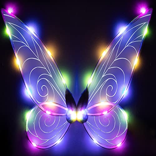 Feenflügel Leuchtende Erwachsene Kinder Schmetterlingsflügel, LED Feenflügel Funkelnde Engelsflügel für Kinder Halloween Cosplay Kostüm Engelsflügel (Bunt1) von Tanganan
