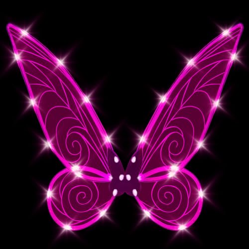 Feenflügel Leuchtende Erwachsene Kinder Schmetterlingsflügel, LED Feenflügel Funkelnde Engelsflügel für Kinder Halloween Cosplay Kostüm Engelsflügel (Rosa) von Tanganan