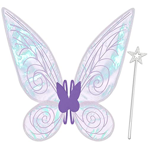 Feenflügel für Kinder Erwachsene, Schmetterlingsflügel für Erwachsene Frauen Mädchen Halloween Weihnachten Kostüm Funkelnde Engelsflügel Verkleidung Partygeschenk (Lila) von Tanganan