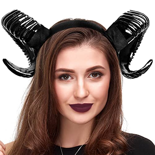 Tanganan Königin Hörner Halloween Kostüm Teufel Hörners, Gothic Schaf Horn Stirnband Schwarze Teufelshörner Kostüm Teufel Dämonenhörner Maleficent Hörner Stirnband für Halloween Damen (A) von Tanganan