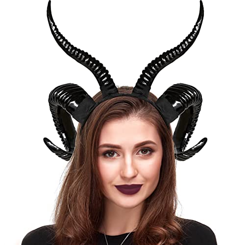 Tanganan Königin Hörner Halloween Kostüm Teufel Hörners, Gothic Schaf Horn Stirnband Schwarze Teufelshörner Kostüm Teufel Dämonenhörner Maleficent Hörner Stirnband für Halloween Damen (B) von Tanganan