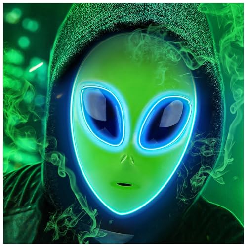 Tanganan LED Alien Maske für Erwachsene Kinder, Halloween LED Maske Kostüm, 3 Modi, beleuchtete Gesichtsmaske für Festival, Cosplay Kostüm (1pc) von Tanganan