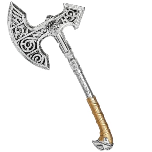 Wikingeraxt Wikinger Axt, Viking Axe PU Schaum Axt, Spielzeug Requisiten Kunststoff Streitaxt Kostüm Halloween Axt Cosplay-Zubehör Gold von Tanganan