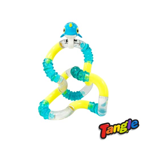Tangle 8513 Fidget Toy Junior Aquatic Pets Serie mit Tierfigur Narwal, Antistress Finger Spielzeug, fördert Motorik, beliebig dreh- und kombinierbar, Motorikspielzeug für Kinder ab 3 Jahre, Blau/Gelb von Tangle