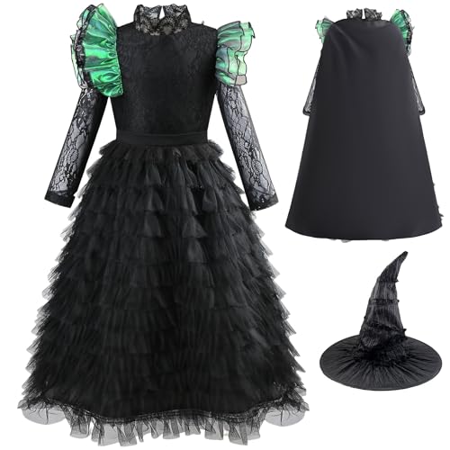 Tangsenyu Wicked Elphaba Kostüm für Kinder Schwarze Hexe Verkleidung mit Umhang und Hut von Tangsenyu