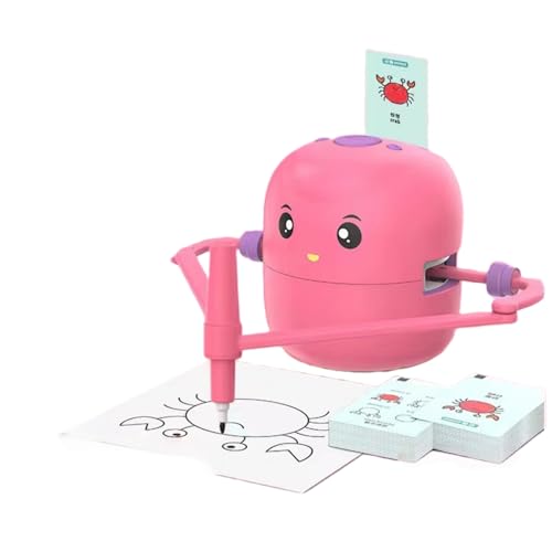 Tangxi Smart Drawing Roboter für Kinder, Interaktiver Bildungsschild Roboter mit Sprachinteraktion, 100 Karten und 2 Stifte, Montessori Malerei Lernspielzeuge (Rosenrot) von Tangxi