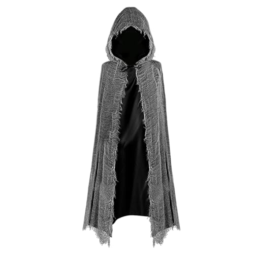 Gruselig Umhang mit Kapuze,120cm Halloween Geister Sensenmann Kostüm Kinder Mittel Umhange Satin Cape Schwarzer Halloween Umhang Kinder Outfit Grim Reaper Costume Jungen Mädchen Halloween Kostüm von Tankermo