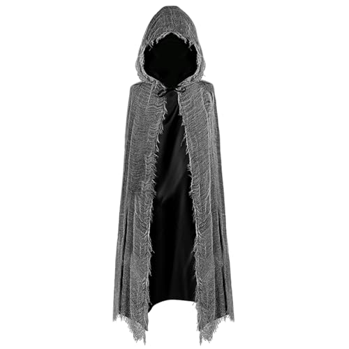 Gruselig Umhang mit Kapuze,140cm Halloween Kostüm Geister Sensenmann Mittel Umhange Satin,Geister Kostüm Erwachsene Cape Scary Outfit Grim Reaper Costume Damen Fraue Männer Halloween Umhang Schwarzer von Tankermo