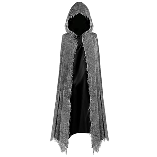 Gruselig Umhang mit Kapuze,170cm Halloween Kostüm Geister Sensenmann Mittelalter Umhang Satin,Geister Kostüm Erwachsene Cape Scary Outfit Grim Reaper Costume Damen Herren Halloween Umhange Schwarzer von Tankermo