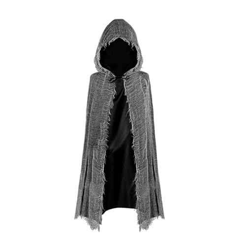 Gruselig Umhang mit Kapuze,90cm Halloween Geister Sensenmann Kostüm Kinder Mittel Umhange Satin Cape Schwarzer Halloween Umhang Kinder Outfit Grim Reaper Costume Jungen Mädchen Halloween Kostüm von Tankermo