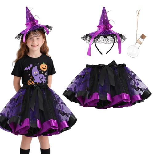 Hexenkostüm Kinder mit Hexenhut-Stirnband & Zaubertrank Flasche,Halloween Kostüm Mädchen Hexe Tutu Rock Hexen Kostüm Kinder,4-9 Jahre Witch Costume Hexen Haarreif Hexenrock für Halloween Karneval Hexenkostüm Kinder mit Hexenhut-Stirnband & Zaubertrank Flasche,Halloween Kostüm Mädchen Hexe Tutu Rock Hexen Kostüm Kinder,4-9 Jahre Witch Costume Hexen Haarreif Hexenrock für Halloween Karneval von Tankermo