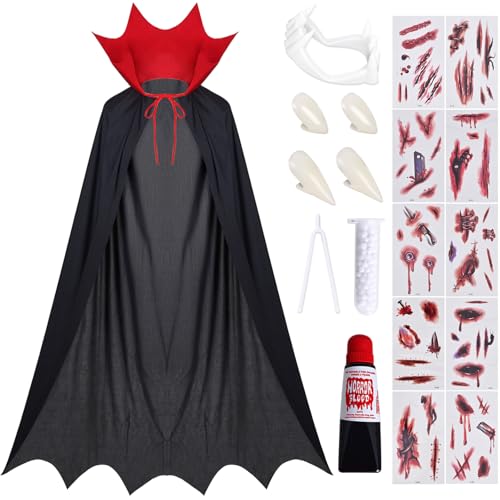 Vampir Kostüm Kinder mit Gothic Kragen,80CM Mittelalter Halloween Vampirumhang Kinder mit 3 Typen Vampirzähne & Kunstblut & Tattoo Set,Dracula Kostüm Vampir Umhang Junge Mädchen Karneval Vampir Kostüm Kinder mit Gothic Kragen,80CM Mittelalter Halloween Vampirumhang Kinder mit 3 Typen Vampirzähne & Kunstblut & Tattoo Set,Dracula Kostüm Vampir Umhang Junge Mädchen Karneval von Tankermo