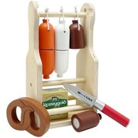 Holz-Wurstständer mit 3 verschiedenen Würstchen sowie einer Holz-Brezel, einem S von Tanner