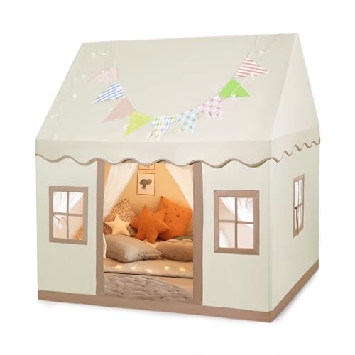 Tanniws Spielhaus Zelt für Kinder Innere Zelte Kinderspielhaus faltbares Spielzelt natürliche Stoff Leinwand Zelt für Mädchen und Jungen Spielzelt Kinder Outdoor kinderzelt von Tanniws