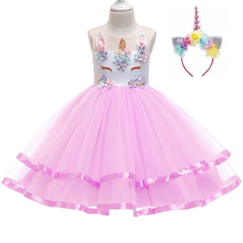Tante Tina Einhorn Prinzessin Kleid Karneval Kostüm für Mädchen mit Tutu und Stirnband - Pink - Größe L - 7 bis 8 Jahre von Tante Tina