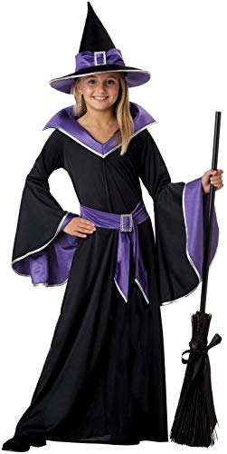 Tante Tina Hexenkostüm Mädchen - 3-teiliges Mädchen Kostüm Hexe mit Kleid , Gürtel und Hut - Schwarz, Lila - Größe L ( 140 ) - geeignet für Kinder von 7 bis 10 Jahren von Tante Tina