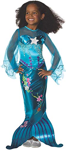 Tante Tina Kostüm Meerjungfrau Kinder - Meerjungfrau Kostüm für Kinder mit bodenlangem Rock und Schlitz für mehr Bewegungsfreiheit - Blau - Größe L (140) - für 8 bis 10 von Tante Tina