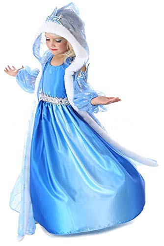 Tante Tina Mädchen 3-teiliges Eiskönigin/Schneeprinzessin Kostüm mit Umhang - Blau - Gr. 110 (104-110) von Tante Tina