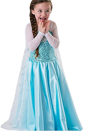 Tante Tina Mädchen Kostüm Eiskönigin - Schneeprinzessin Kostüm für Kinder mit Schleppe - Blau - Gr. 150 (146-152) von Tante Tina