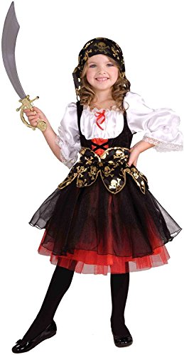 Tante Tina Piratenkostüm Mädchen - 2-teiliges Piratenkostüm für Mädchen mit Kleid und Kopfband - Schwarz/Weiß/Rot - Größe L (149) - geeignet für Kinder von 7 bis 10 Jahren von Tante Tina