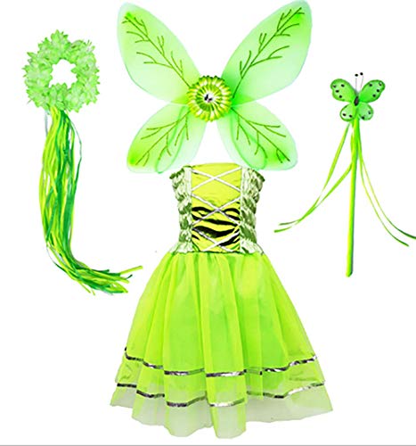 Tante Tina Schmetterling Feenkostüm Mädchen - 4-teiliges Mädchen Kostüm mit Tüllkleid, Flügel, Zauberstab und Haarreif - Grün - geeignet für Kinder von 2 bis 8 Jahren von Tante Tina