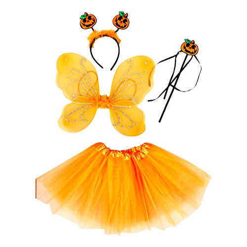 Tante Tina Schmetterling Kostüm Mädchen - 4-teiliges Mädchen Kostüm Schmetterling mit Tüllrock, Flügel, Zauberstab und Haarreif - Halloween Kürbis - geeignet für Kinder von 2 bis 8 Jahren von Tante Tina