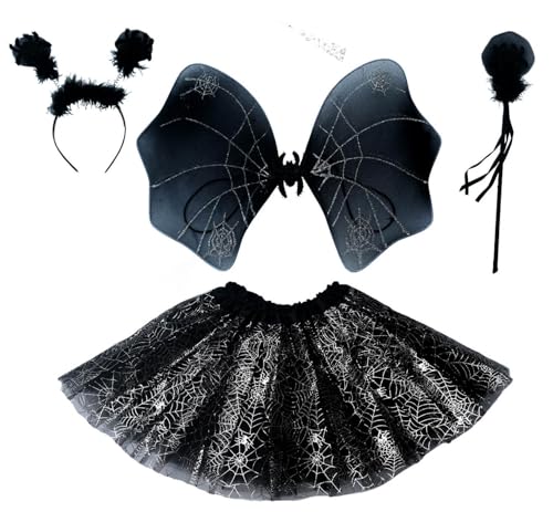 Tante Tina Schmetterling Kostüm Mädchen - 4-teiliges Mädchen Kostüm Schmetterling mit Tüllrock, Flügel, Zauberstab und Haarreif - Halloween Spinne - geeignet für Kinder von 2 bis 8 Jahren von Tante Tina