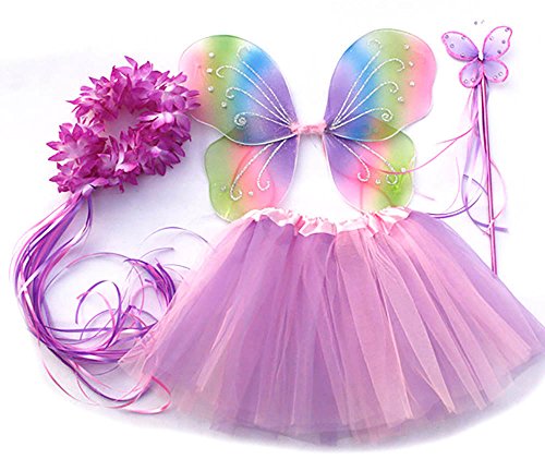 Tante Tina Schmetterling Kostüm Mädchen - 4-teiliges Mädchen Kostüm Schmetterling mit Tüllrock, Flügel, Zauberstab und Haarreif - Mehrfarbig - geeignet für Kinder von 2 bis 8 Jahren von Tante Tina