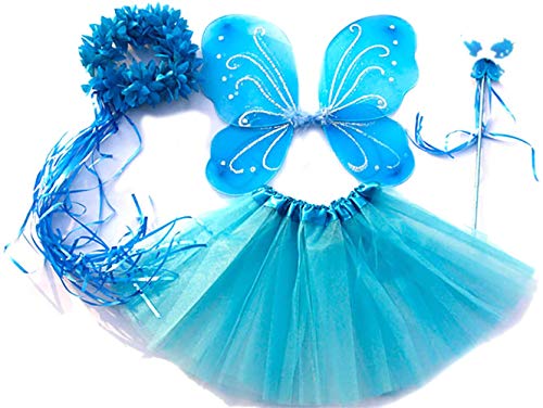 Tante Tina Schmetterling Kostüm Mädchen - 4-teiliges Mädchen Kostüm Schmetterling mit Tüllrock, Flügel, Zauberstab und Haarkranz - Eisblau - geeignet für Kinder von 2 bis 8 Jahren von Tante Tina